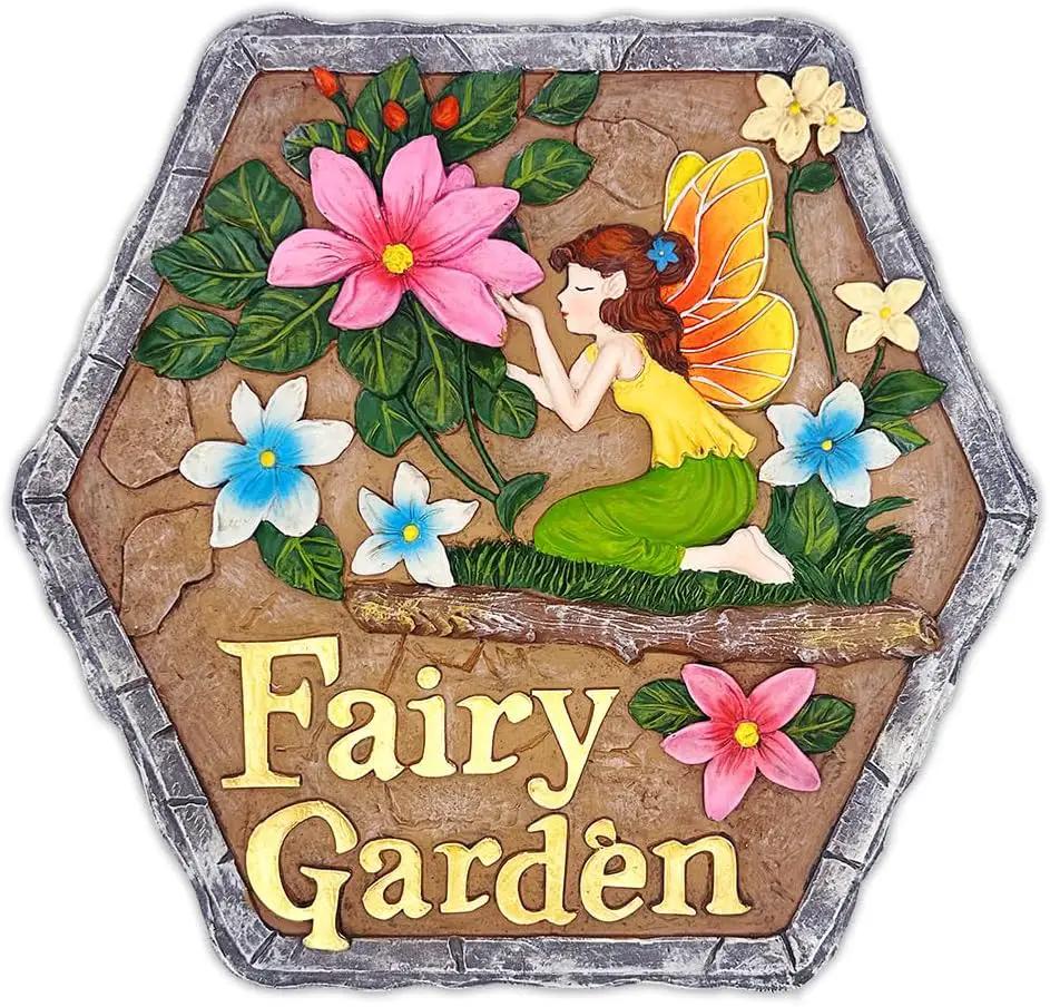 Elegant Resin Stepping Stone, Outdoor Garden Pathway Decoration (Fairy Kisses and Flowers Garden Stepping Stone, 9.5" Outdoor Decoration Statue) by GreenHaven Gardens