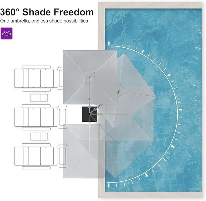 PURPLE LEAF 9 FT Cantilever Patio Umbrella Outdoor Aluminum Offset Square Umbrella with 3 Years Fade Resistance Recycled Fabric and 360-degree Rotation for Deck Pool Garden, Pebble Grey by GreenHaven Gardens