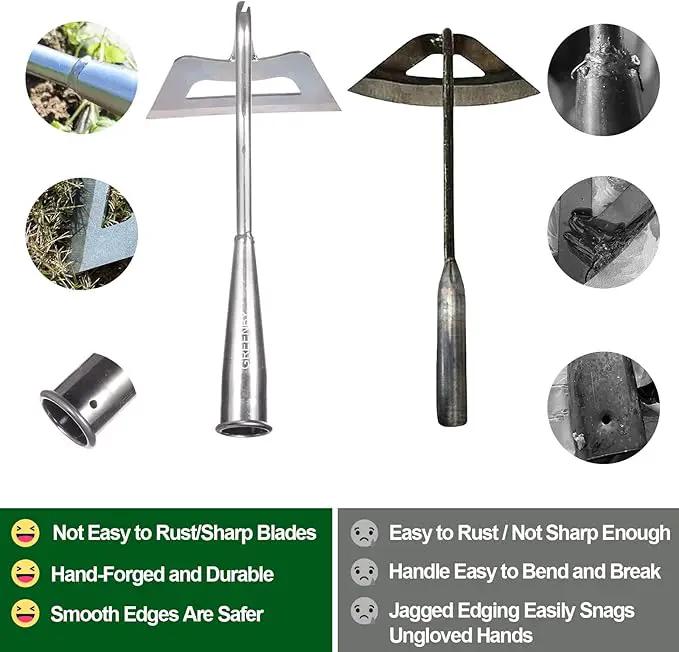 Garden Hoe, Weeding Tool, Full Stainless Steel Hollow Hoe, Heavy Duty,Sharp Hardened Hand Hoe for Gardening, Backyard Weeding, Loosening, Farm Planting by GreenHaven Gardens