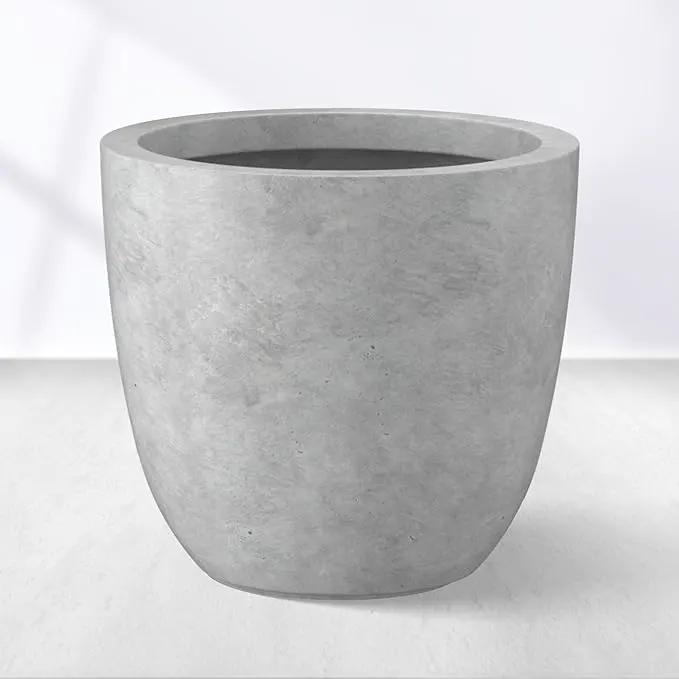 Kante 14 Inch Dia Round Concrete Planter, Indoor Outdoor Large Plant Pot with Drainage Hole and Rubber Plug for Home Patio Garden, Gray Concrete by GreenHaven Gardens