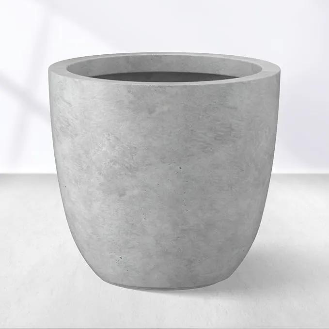 Kante 14 Inch Dia Round Concrete Planter, Indoor Outdoor Large Plant Pot with Drainage Hole and Rubber Plug for Home Patio Garden, Gray Concrete by GreenHaven Gardens