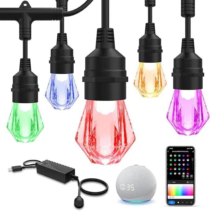 XMCOSY+ Smart Outdoor String Lights - 64ft RGBCWIC Patio Lights with 24 Color Changing Bulbs, LED String Light for Outside Backyard Bistro Party, APP WiFi Control, Work with Alexa, IP65 Waterproof by GreenHaven Gardens