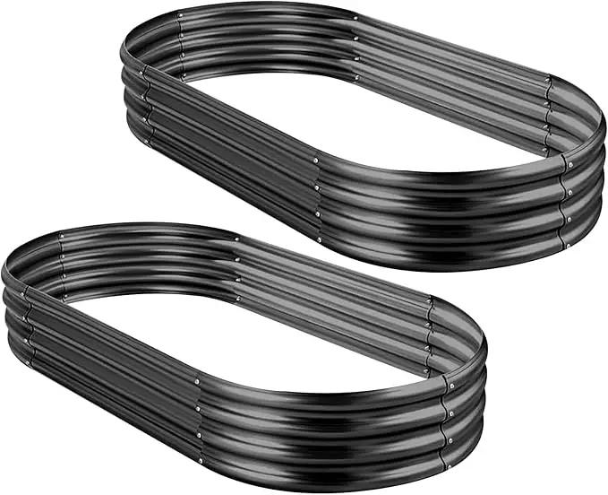 Land Guard 2Pcs Galvanized Raised Garden Bed Kit, Galvanized Planter Oval Large Metal Raised Garden Boxes Outdoor for Vegetables（Dark Grey） by GreenHaven Gardens