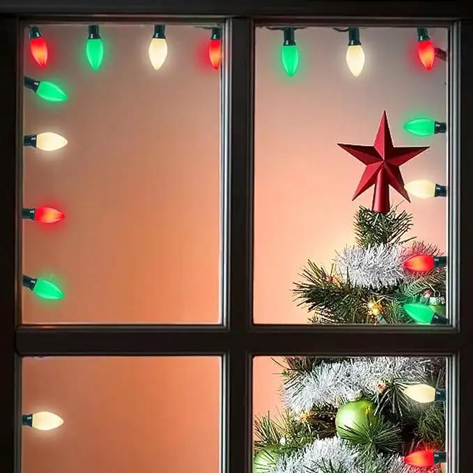 C7 Christmas String Lights, 25Ft Outdoor Decorations With 27 LED Red White and Green Shatterproof Bulbs, Hanging Patio Lights for Tree Backyard Holiday Party Decor by GreenHaven Gardens