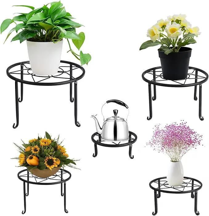 5 Pack Metal Plant Stands for Multiple Plant,Heavy Duty Flower Pot Stands for Outdoor Indoor Plants,Rustproof Iron Round Pot Shelf for Planter by GreenHaven Gardens