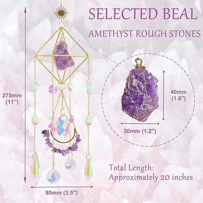 Amethyst Crystal Suncatcher - Hanging Gold Plated Garden Sun Catcher for Windows, Healing Amethyst Crystal Decor for Home, Gift for Christmas Birthday Valentine Mothers Day by GreenHaven Gardens