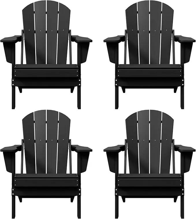 Westin Outdoors Laguna WO Home Furniture Adirondack Chair 4 PC Set Classic Outdoor Patio Folding Chair for Bon Fire Pit Lawn Backyard Beach Plastic Weather-Resistant (Black) by GreenHaven Gardens