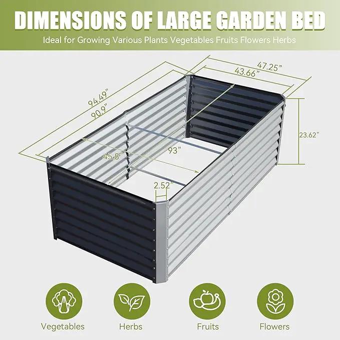 Domi Galvanized Raised Garden Bed, Outdoor Planter Garden Boxes Large Metal Planter Box for Gardening Vegetables Fruits Flowers, Silvery (8x4x2ft) by GreenHaven Gardens