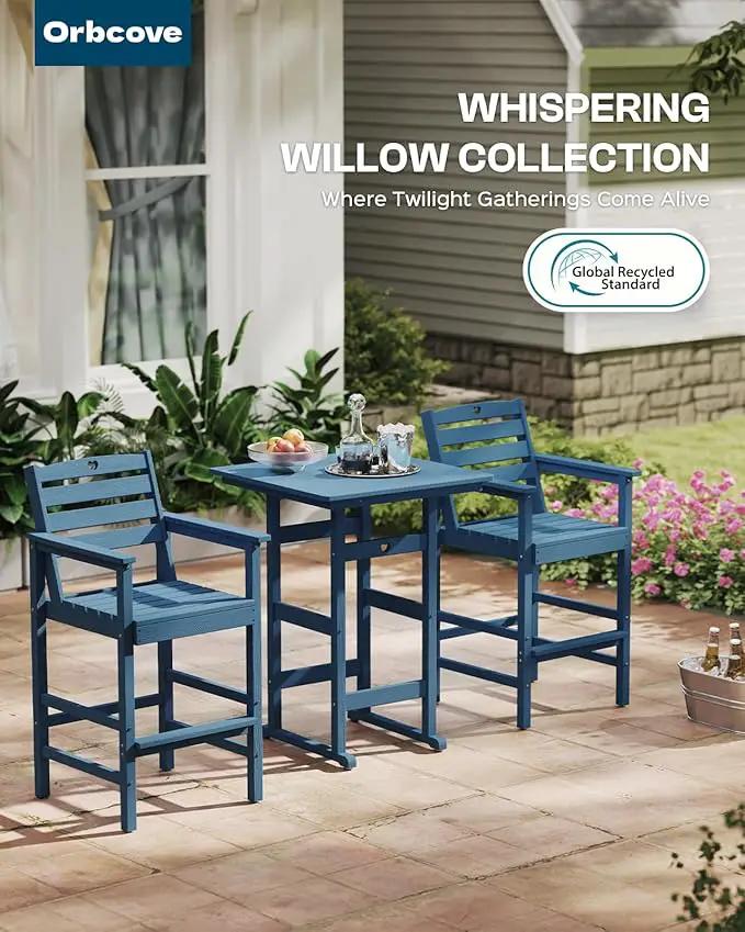 5-Piece Bar Height Outdoor Table and Chairs Set, HDPE Wood Grain Patio Bar Table and Chairs with Heart Cutout Design, Weather-Resistant Bar Height Furniture for Deck, Porch, Pool (Navy Blue) by GreenHaven Gardens