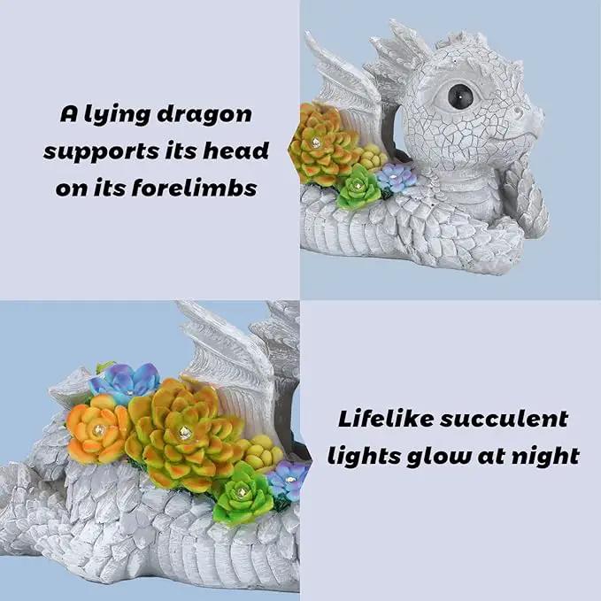 Garden Dragon Statue Outdoor Decor, Dragon Garden Sculpture Waterproof Solar LED Lights Resin Succulent Decorations for Outside Lawn Patio Patio Yard Ornament Gifts by GreenHaven Gardens