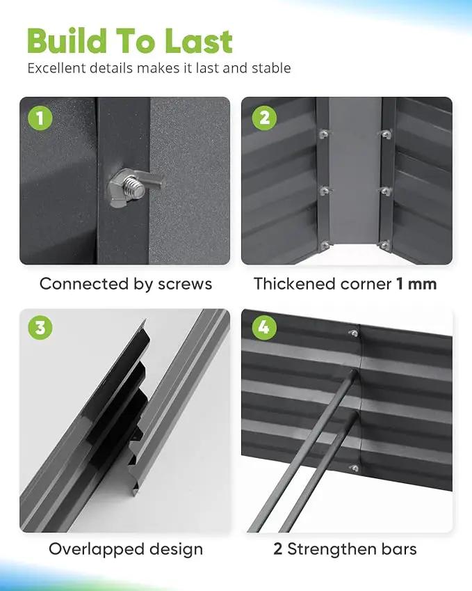 Quictent Galvanized Raised Garden Bed 6x3x1 Ft Metal Planter Box for Vegetables Bottomless for Backyard Outdoor, Include 1 Tomato Cage, Dark Grey by GreenHaven Gardens