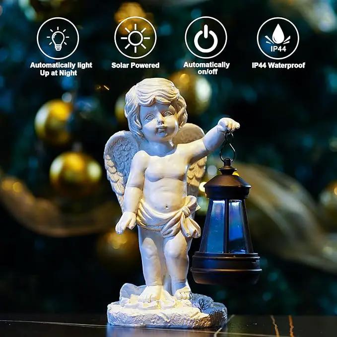 Goodeco Cherub Statue with Solar Lantern - Angel Statue for Garden Patio Yard Porch Lawn Outdoor Decor, Angel Figurines Memorial Spiritual Gifts by GreenHaven Gardens