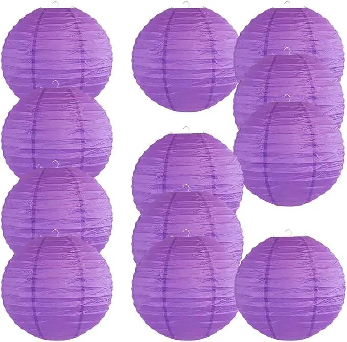 Chinese Style Paper Lanterns, Set of 12, Suitable for Party Decoration (Purple, 12in) by GreenHaven Gardens
