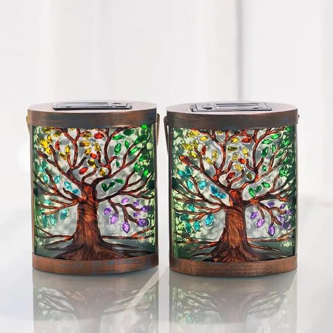 Starsoul 2 Pack Hanging Solar Lantern Outdoor Waterproof Glass Tree of Life Decorative Solar Lights for Outside Garden Yard Table Patio Decor by GreenHaven Gardens