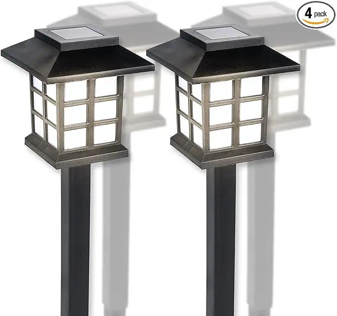 TECHKO Solar Classic Lantern Garden Pathway Lights – Dusk-to-Dawn, Weather-Resistant Outdoor LED Lighting (4-Pack) by GreenHaven Gardens