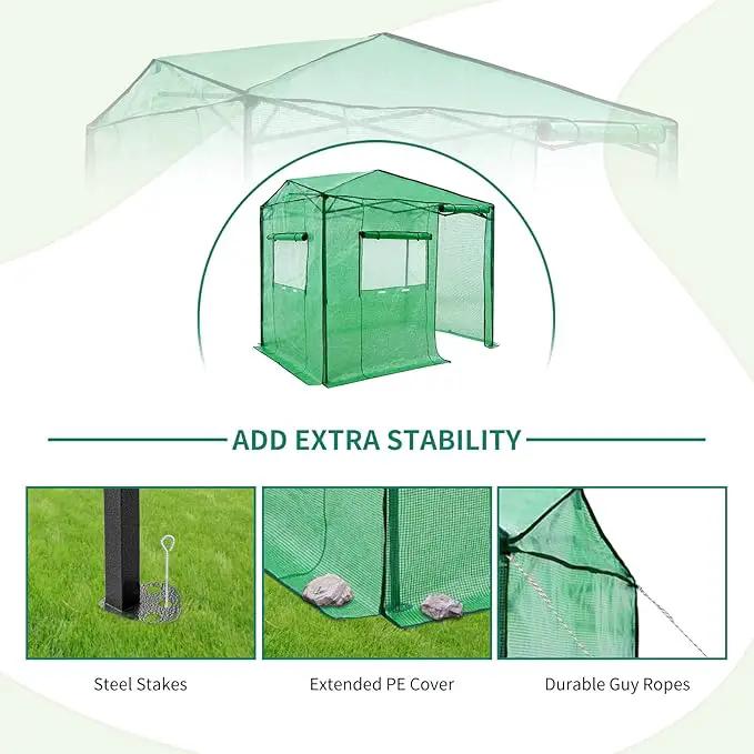 EAGLE PEAK 8x6 Portable Walk-in Greenhouse, Pop-up Indoor Outdoor Garden Green House, Zippered Door and Window, PE Cover, Green by GreenHaven Gardens