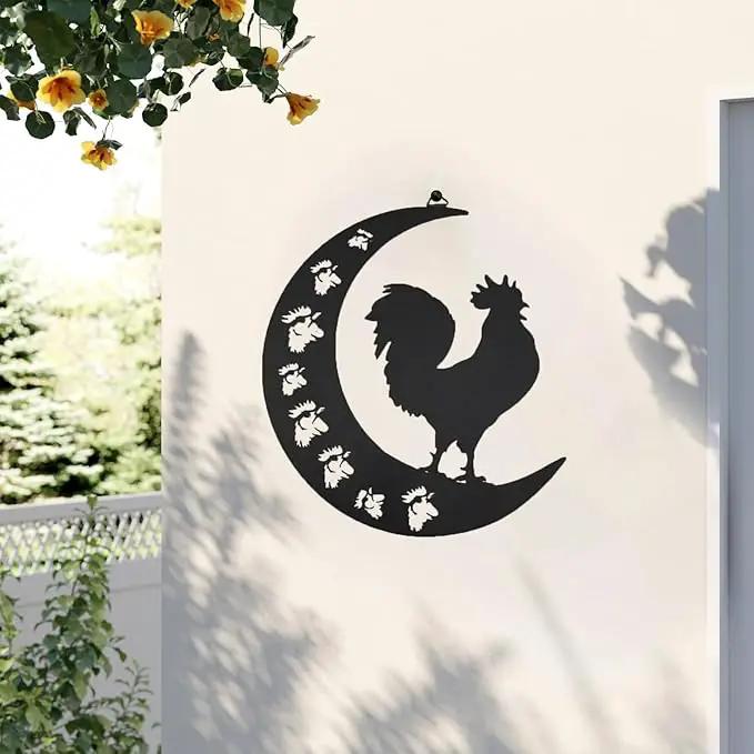 Rooster Metal Wall Art Outdoor Decor-12 Farmhouse Wall Decor Animal Cock Wall Hanging Decor Silhouette Wall Art for Farmhouse Kitchen Home Garden Wall Decoration by GreenHaven Gardens