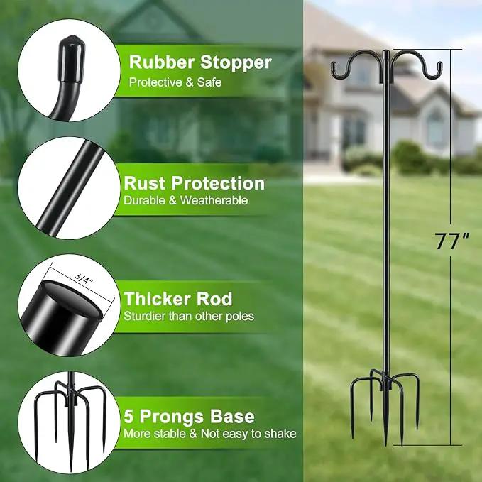 Gtongoko Double Shepherds Hook for Outdoor, 2 Pack 77 Inch Heavy Duty Bird Feeder Pole 3/4 Inch Thick Garden Hooks for Hanging Hummingbird Feeder, Plant Baskets, Solar Light Lanterns by GreenHaven Gardens
