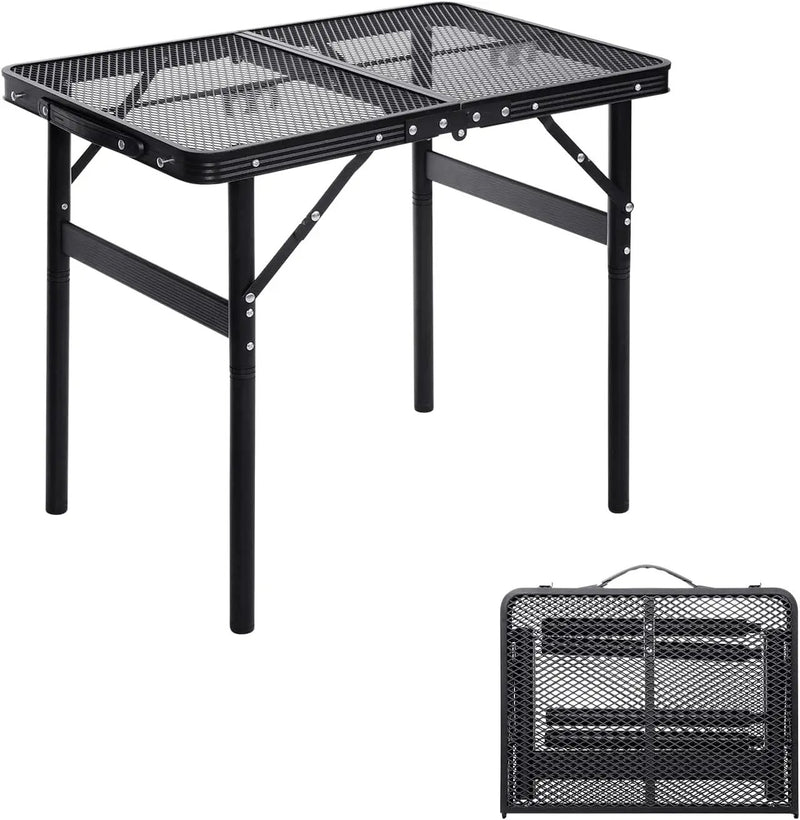 Small Folding Table 2FT Grill Table Foldable Camping Table Picnic Portable Mesh 2 Height Adjustable Outdoor Beach BBQ Black 23.6×15.7× 9.4/20.4inch by GreenHaven Gardens