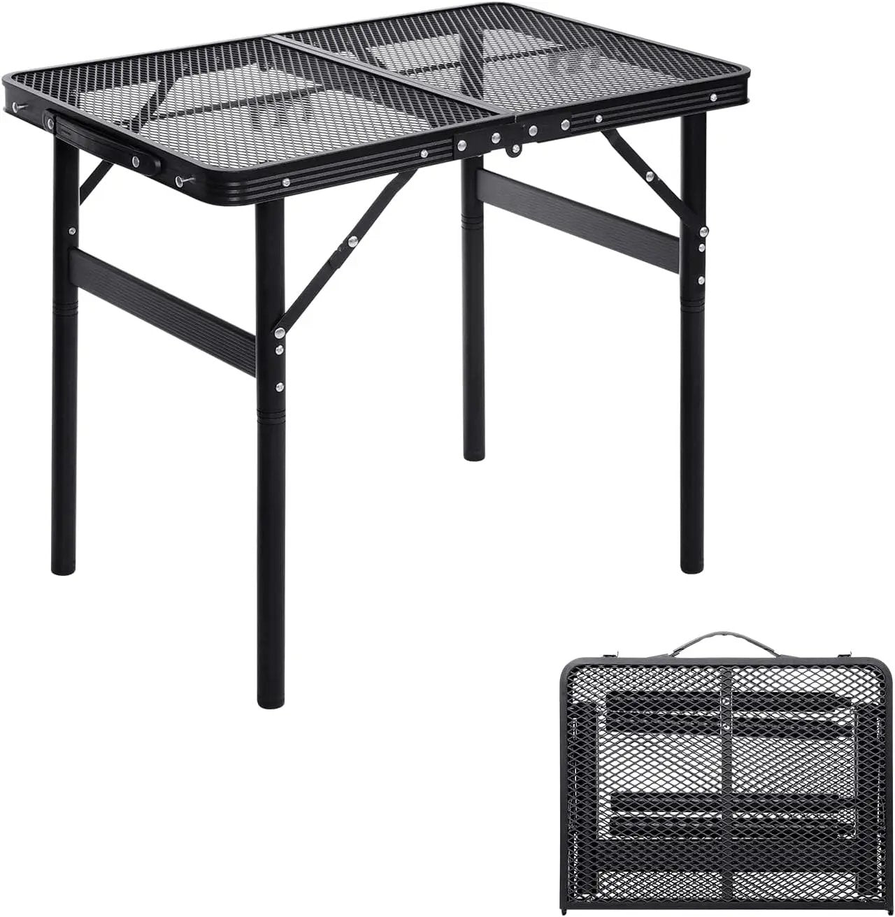Grill Table Small Folding Table 2FT Foldable Camping Table Picnic Portable Mesh 2 Height Adjustable Outdoor Beach BBQ Black 23.6×15.7× 9.4/20.4inch by GreenHaven Gardens