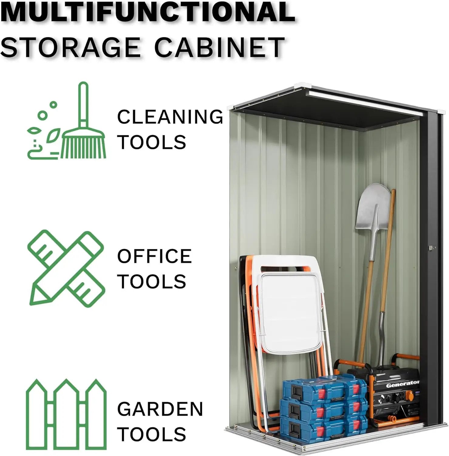 Patiowell 22 Cuft Outdoor Storage Cabinet, Metal Storage Shed with Lockable Door, Indoor Outdoor Vertical Waterproof Tool Shed Without Adjustable Shelves for Patio Garden Backyard, Black by GreenHaven Gardens