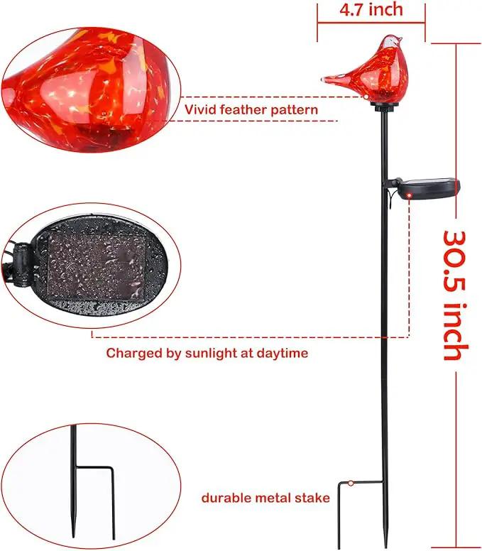 Afirst Solar Outdoor Lights - Decorative Solar Stake Lights Cardinal Handblown Glass Garden Stakes, Waterproof for Pathway Decoration, 2 Pack by GreenHaven Gardens