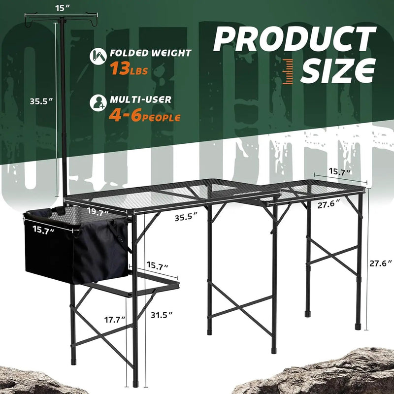 Folding Table with Sink and Double Shelf, Camping Table Height Adjustable Folding Grill Table, Portable Outdoor Table for Picnic,Camping,BBQ,Beach,69 x20 x32 Inches(Black) by GreenHaven Gardens