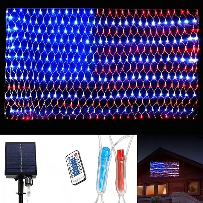 MUYUN American Flag Lights Solar Powered&Plug-in, 420LED Flag Net Light with Remote, 8 Modes Fairy String Light for Christmas Decorations Party Home Decor July 4th Independence Day by GreenHaven Gardens