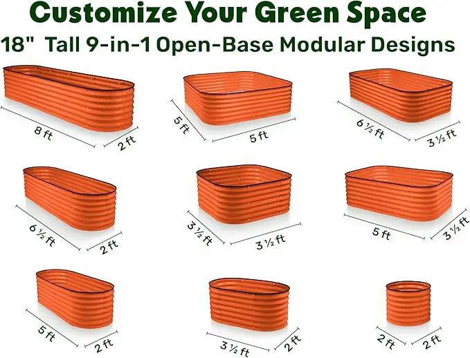 9-in-1 Galvanized Steel Raised Garden Bed // 8×2×1.5 ft Modular Planter for Gardening, Vegetables, Flowers // 18" Tall Metal Raised Garden Beds Outdoor (Orange) // Patented Design Planter Box by GreenHaven Gardens
