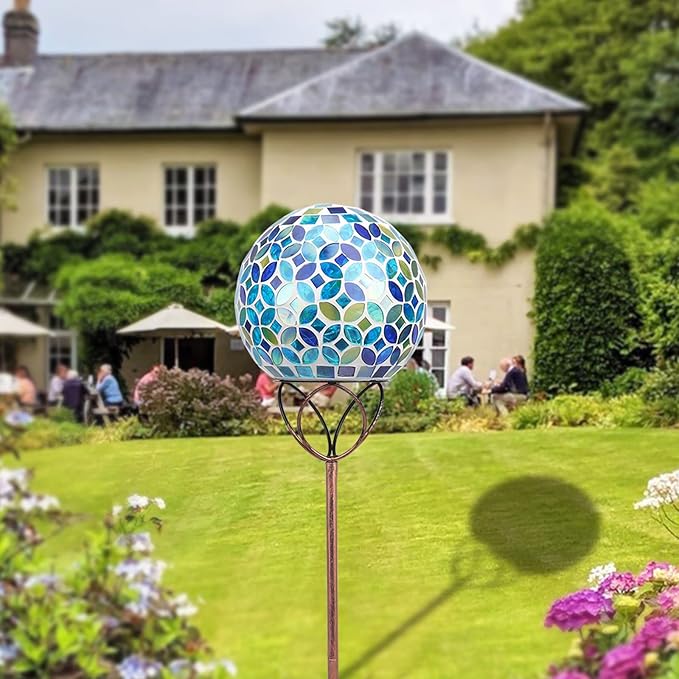 VCUTEKA Solar Outdoor Lights Garden Decor Mosaic Solar Garden Lights Waterproof Glass Ball LED Pathway Stake Light for Landscape Lawn Patio Yard Decoration 6 inch, Blue by GreenHaven Gardens