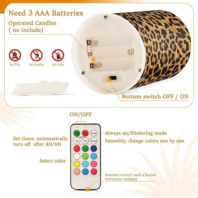 Flickering Flameless Candles, Leopard Texture LED Candles with Remote Timer, Set of 2 Battery Operated Candle for Valentine Wedding Birthday by GreenHaven Gardens