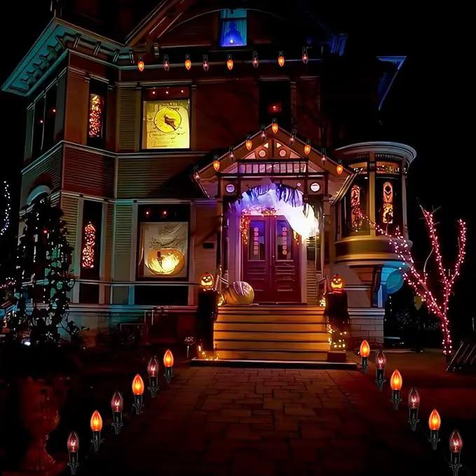 C9 Halloween Pathway Lights Outdoor, 19.5Ft Marker String With Orange and Black Stakes, Walkway Lights for Lawn Yard Sidewalk Garden Decoration by GreenHaven Gardens