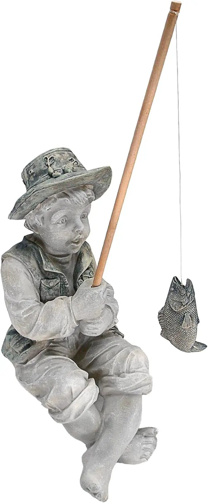 Design Toscano Frederic the Little Fisherman of Avignon Boy Fishing Garden Statue, 15 Inch Tall, Cast Stone Resin, Two Tone Stone Finish by GreenHaven Gardens