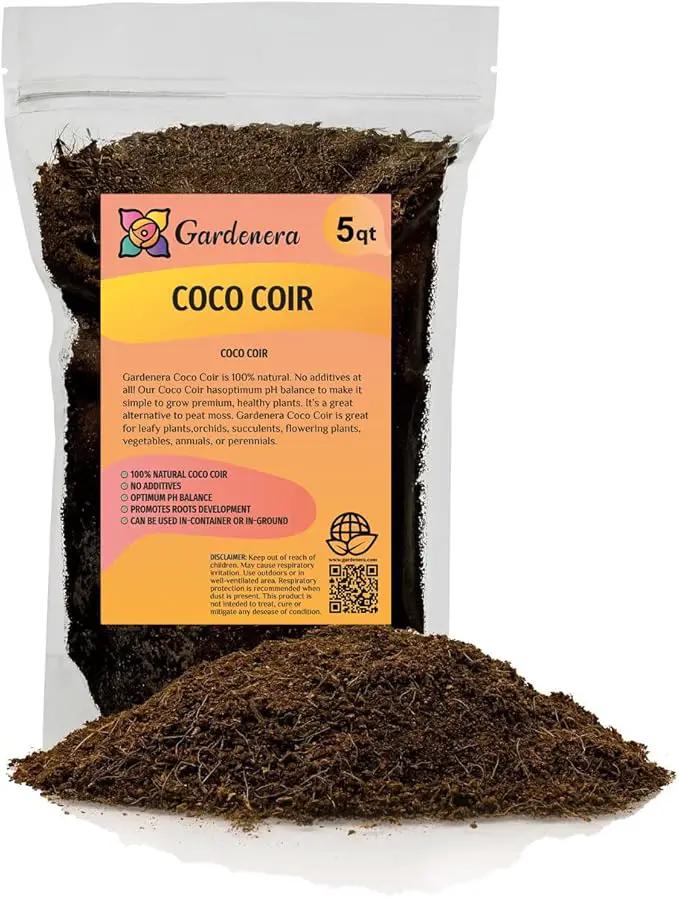 Premium Organic Coconut Coir Mix for Home Gardening - All Natural Soil Amendment - PH Balanced and Double Washed Coco Coir by Gardenera (5 Quart Bag) by GreenHaven Gardens
