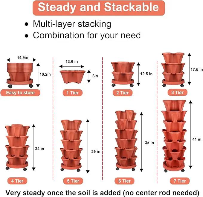 Vertical Planter 7 Tier Stackable Planters Garden Planters Strawberry Herb Flower and Vegetable Planter Indoor Outdoor Gardening Pots with Removable Wheels and Tools 2-Pack by GreenHaven Gardens