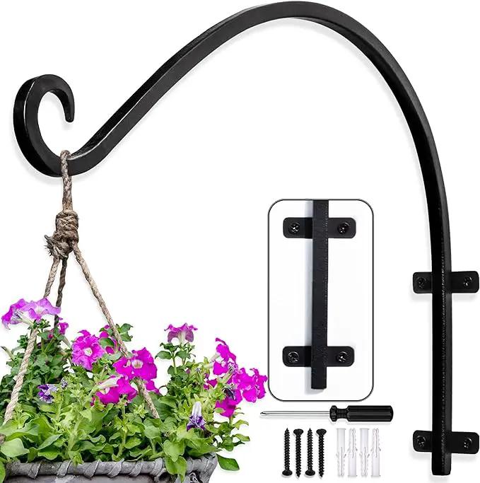 AJART Plant Hanger Bracket Outdoor: 16-Inch Metal Bird Feeder Wall Hook - Heavy Duty Plant Hanger Hooks for Hanging Flower Baskets by GreenHaven Gardens