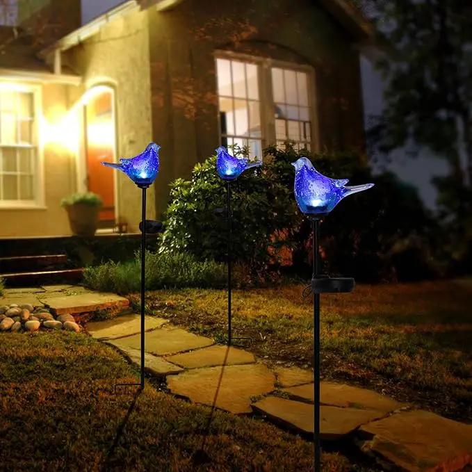 Afirst Solar Bluebird Garden Stake Lights - Hand Blown Glass Decorative Garden Pathway Lights Outdoor Waterproof Bird Glass Stakes by GreenHaven Gardens
