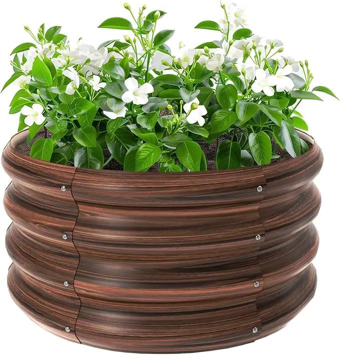 2x2x1ft Round Galvanized Raised Garden Bed Outdoor Metal Planter Box Raised Beds for Gardening,Vegetables,Fruits,Flowers & Herbs (Brown) by GreenHaven Gardens