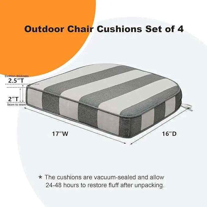 Round Corner Seat Cushions, 17" x 16" x 2", Set of 4, Indoor Outdoor Water Repellent Universal Chair Pads with Ties for Patio Furniture, Garden Deck Dining Chairs, Gray Stripe by GreenHaven Gardens