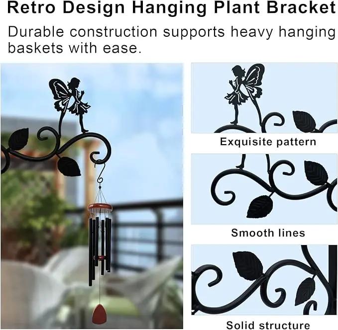 Hanging Plants Bracket 12" Angel Planter Outdoor Hooks Hangers for Flower Baskets Pot Bird Feeder Wind Chimes Lanterns Patio Garden Outdoor Indoor Metal Black, 2 Pack by GreenHaven Gardens