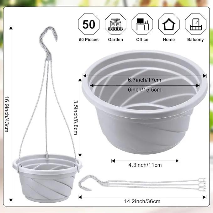 Tioncy 50 Pcs Plastic Hanging Planter Round Hanging Pot for Plants Containers with Hook Flower Plant Pots Holders for Outdoor Indoor Plant Balcony Garden Decor(Gray White) by GreenHaven Gardens