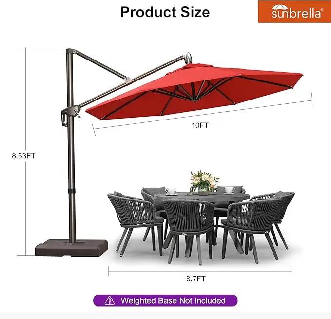 PURPLE LEAF 10FT Cantilever Patio Umbrella with 360-degree Rotation Aluminum Round Outdoor Offset Handing Umbrella for Patio Pool, Red by GreenHaven Gardens