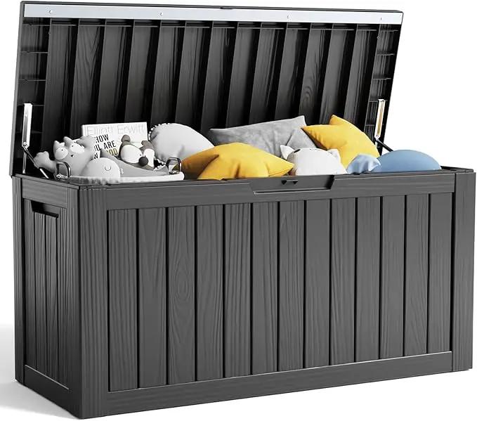 80 Gallon Resin Deck Box, Lockable Patio Outdoor Storage Box for Furniture, Garden Tools and Tools Storage, Waterproof Outside Storage Box - Black by GreenHaven Gardens