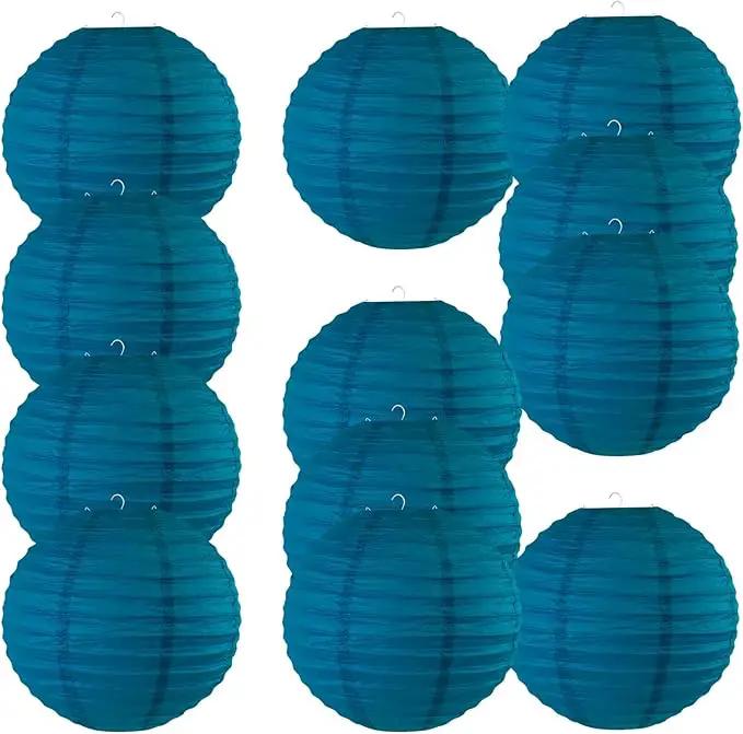 Chinese Style Paper Lanterns, Set of 12, Suitable for Party Decoration (Navy Blue, 14in) by GreenHaven Gardens