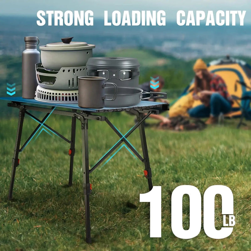 VILLEY Portable Camping Table with Adjustable Legs, Lightweight Aluminum Folding Beach Table with Carrying Bag for Outdoor Cooking, Picnic, Beach, Backyards, BBQ and Party by GreenHaven Gardens