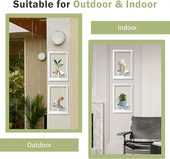Picture Frame Plant Holder, Wall Mount Plants shelf Indoor Outdoor, Metal Hanging Planters Stand Decor, Window Planter Hanger Shelves, Modern Floating Ornament Rack Art for Home & Garden((White 2pc)) by GreenHaven Gardens