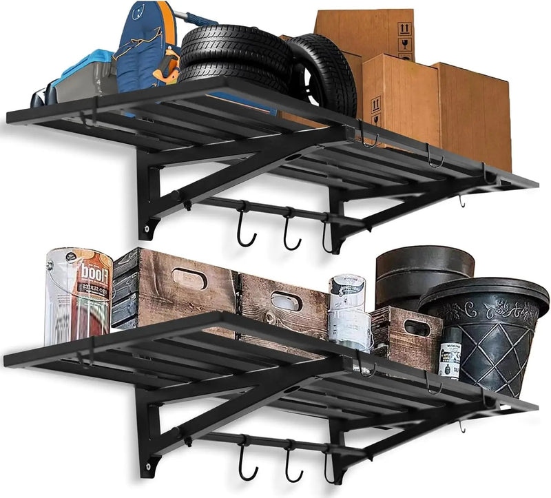 2-Pack 1.6X4 FT Garage Shelving Wall Mounted Holds Up to 800 Lbs Heavy Duty Wall Shelf, Black Metal Floating Adjustable Wall System Shelves for Garage Storage, Shed by GreenHaven Gardens