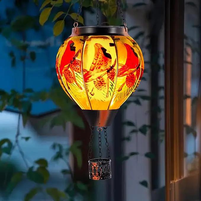 Cardinal Solar Hot Air Balloon Lantern with Flame, Glass Hot Air Balloon Solar Lantern Outdoor Waterproof, Hanging Hot Air Balloon Solar Light, Cardinal Gifts for Mom Woman Christmas by GreenHaven Gardens