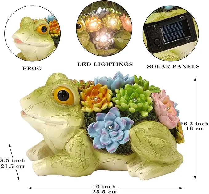 pearlstar Garden Statues, Frog Solar Statue Garden Decor Clearance, Cute Resin Frog Figurines with 7 LED Solar Lights Lawn Decorations for Patio Yard Gifts for Mom Grandma Housewarming by GreenHaven Gardens