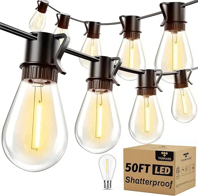 Torkase 50FT Outdoor String Lights LED, S14 Shatterproof Bulbs (15+1), Waterproof Dimmable Patio Lights for Backyard, Porch, Garden - Connectable Commercial Grade by GreenHaven Gardens